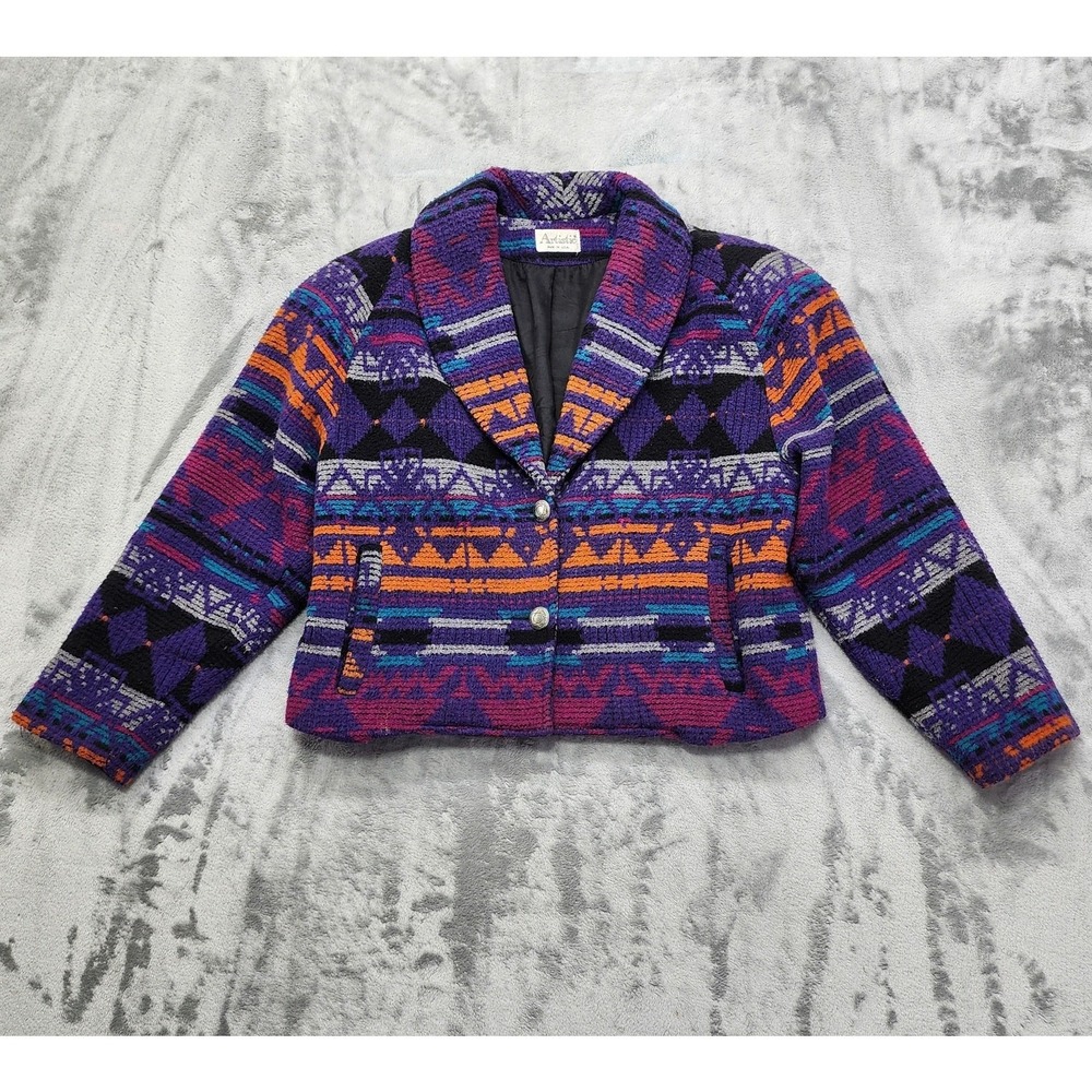 Vintage Artistic Coat Womens 7/8 Multicolor Southwestern Wool Blend‎ Crop Rodeo